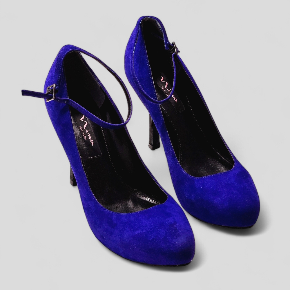 Nina Blue Suede High-Heeled Pumps